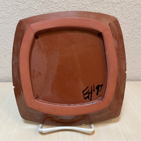 Square Turtle Plate, Square, Artist Made, Terra Cotta with Slip & Glaze. - Picture 9 of 9